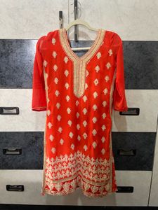 Elegant Embroidered Orange Kurta