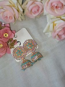 Elegant Teal Jhumka Earrings