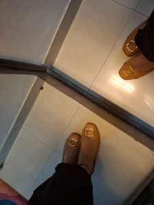 Tan Ballet Flats with Buckle Detail