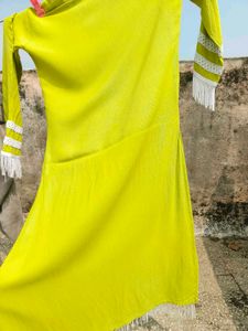 Lime Green Kurta Set with Lace Details