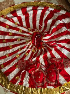 Red & White Striped Lehenga Choli Set