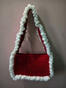 Ruffle Crochet Red &amp; White Bag