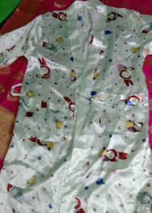 Cute Cartoon Print Satin Nightsuit