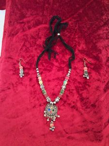 Navratri Beaded Necklace & Earring Set
