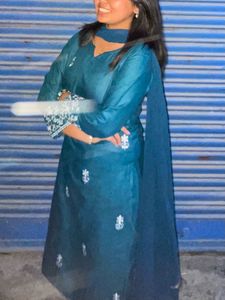 Teal Embroidered Kurta suit