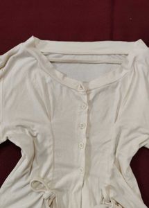 Cream Button-Up Tie Waist Top