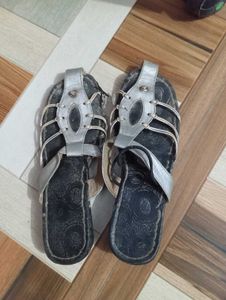 Silver Embellished Flat Sandals