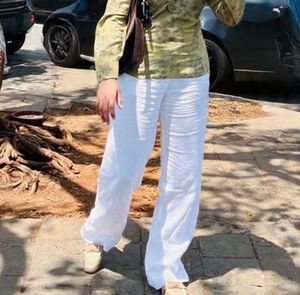 White Linen Blend Pants