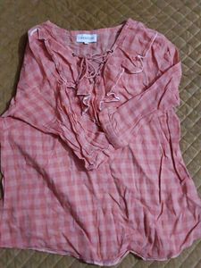 Cover Story Lace-Up Pink Plaid Top