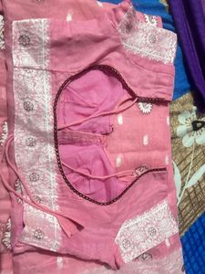 Pink Cotton Saree with Blouse