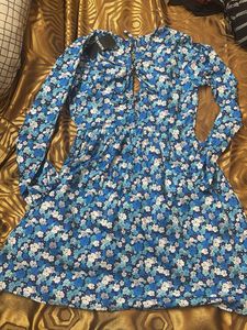Blue Floral Print Western Dress