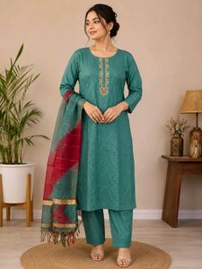 Maslin material Green Kurta Set with Dupatta