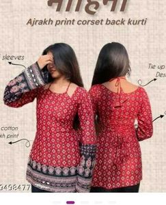Stylish Ajrakh Print Corset Back Kurti