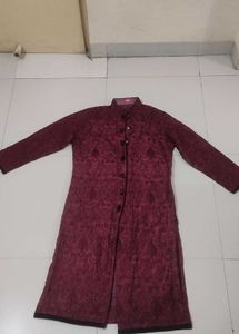Maroon Embroidered Sherwani Style Kurta