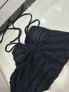 Elegant Black Tie-Strap Crop Top