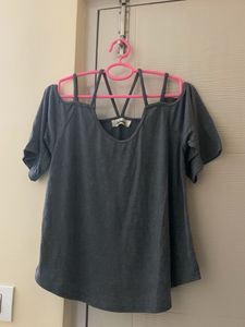 Gray Cutout Shoulder T-Shirt