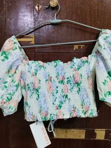 Urbanic New Floral Crop Lace-Up Top