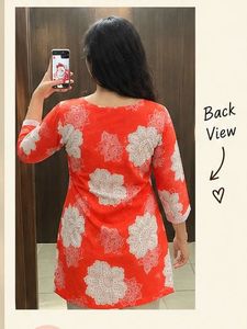 Vibrant Orange Printed Kurta