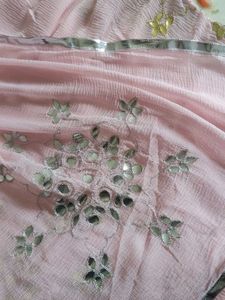 Baby Pink Chiffon Duppata Hand Work All Over