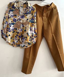 Chic Floral Print Collared Shirt and pant pair