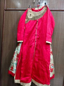 Stunning Red Embellished Kurta and skirt
