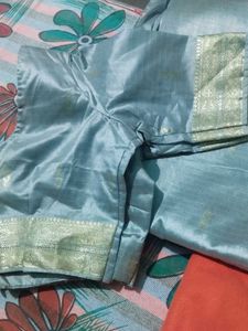 Elegant Gray Silk Saree with Gold Border