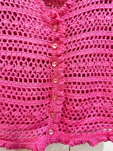 Crocheted Pink Cropped Cardigan Top