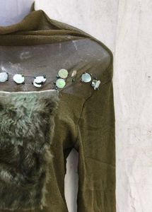 Unique Green Tunic Top with Fur Pocket