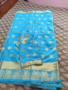 Stunning Blue Saree with Gold Weave