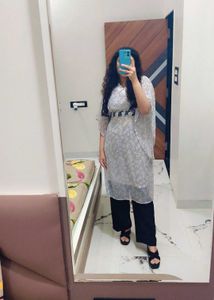 Elegant Printed Kaftan Kurta with Embellished Belt