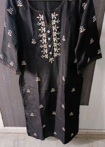 Chanderi Silk Embroided Kurta With Pant Set