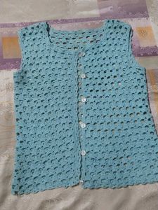 Crocheted sky Blue Sleeveless Vest