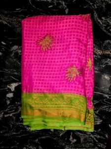 Pink &amp; Green Checked Poonam Saree