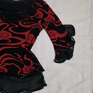 Y2k Vintage Gothic Dark Romance Red Rose Print Top