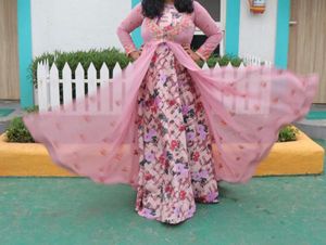 Pink Floral Anarkali Dress