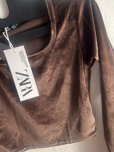 Zara Brown Velvet Crop Top