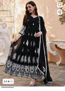 Elegant Black Kurta Set with White Embroidery