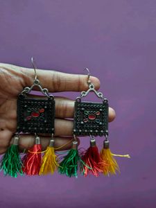 Oxidised Tassel Necklace and Earring Set