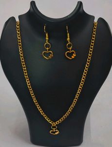 Gold Tone Double Heart Pendant &amp; Earrings Set Two
