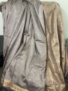 Fully embroidered greyish mauve colour silk saree