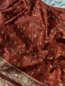 trendy Maroon Silk Saree with Gold Embroidery