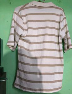 Striped Knit Polo Top
