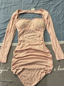 Pink Long Sleeve Bodycon Dress