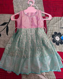 Girls Premium Pink &amp; Mint Green frock