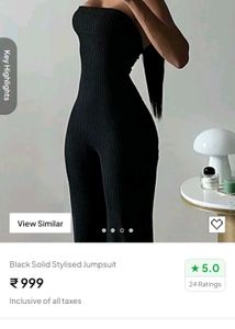 Chic Black Ribbed Strapless Jumpsuit