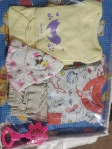 Cute Baby Clothes Set with Hat & Rattle