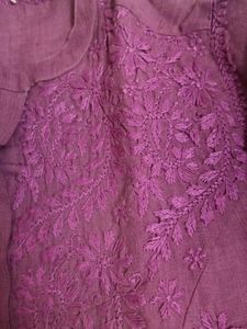 Embroidered Mauve Lucknowi Front open Linen Kurta