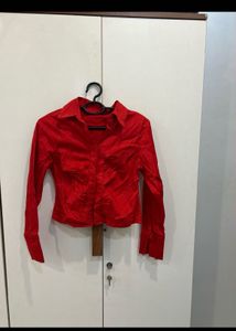 New coverstory Red Ruched Button-Up Shirt