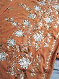 Orange Embroidered Saree