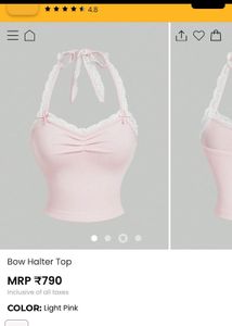 Cute Pink Halter Neck Top with Lace